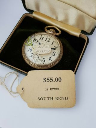 South Bend Railroader Double Roller 227 Rolled Gold Pocket Watch Box And Papers