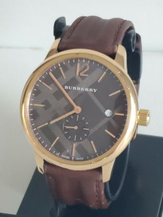 Burberry classic men ' s watch swiss made sapphire crystal.  BU10012 leather band. 3
