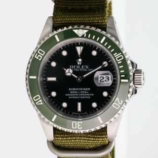 Rolex Men ' s Watch 40mm Submariner 16610 Steel Black Green Face Green Nylon Band 2