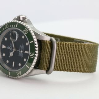 Rolex Men ' s Watch 40mm Submariner 16610 Steel Black Green Face Green Nylon Band 4