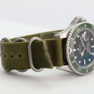 Rolex Men ' s Watch 40mm Submariner 16610 Steel Black Green Face Green Nylon Band 5
