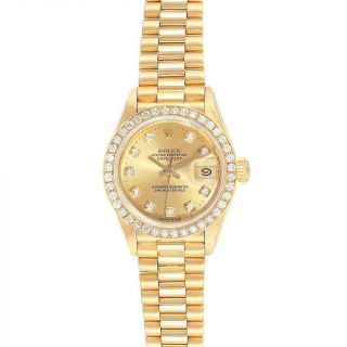 Rolex President Datejust Yellow Gold Diamond Ladies Watch 69178 Box Papers