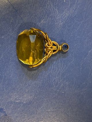 Victorian Yellow Cirtine Glass Rolled Gold Swivel Fob