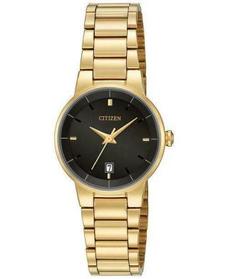 Ladies Citizen Quartz Gold Tone Stainless Steel Bracelet 27mm Black Dial Watch