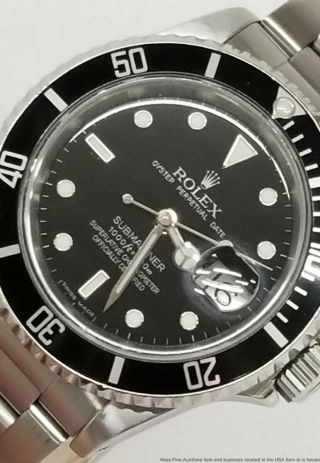 Vintage Rolex Submariner 16610 Mens Black Dial Watch w Service Box Paper 5