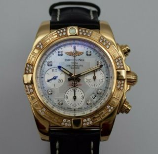 Breitling Chronomat 41 Watch 18k Rose Gold M.  O.  P.  Diamonds Hb0140aa/a723 Hb0140