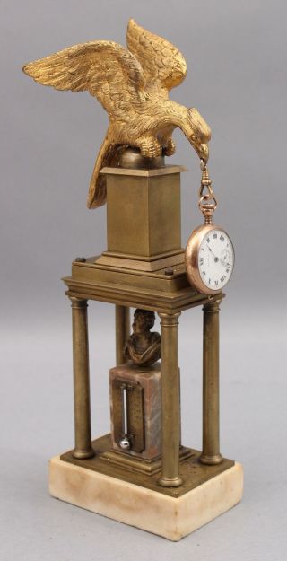 Antique Dore Gilt Bronze Eagle & Roman Bust,  Pocket Watch Holder & Thermometer