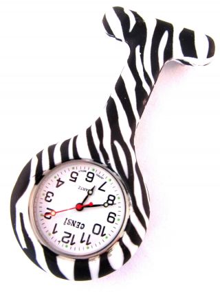Censi Nurse Silicone Tunic Watch Brooch Fob In Zebra Print Extra Battery