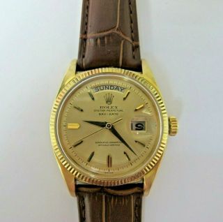 ROLEX OYSTER PERPETUAL DAY - DATE VINTAGE 18K YELLOW GOLD REF 6611 ALL 2