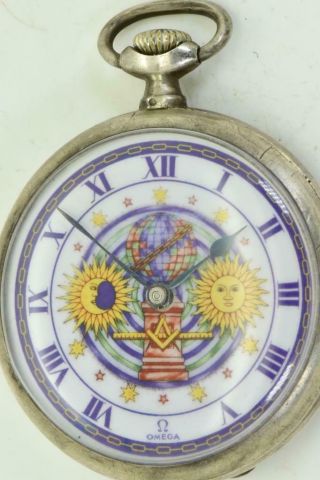 Very Rare Antique Omega Silver Masonic Pocket Watch C1900 