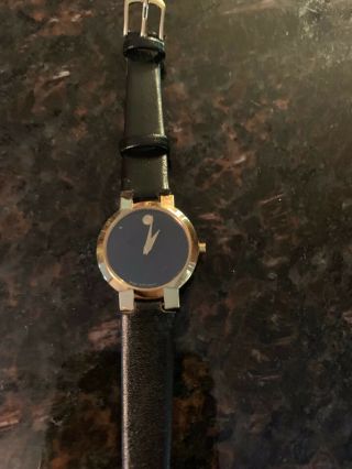 Movado Black Dial Gold Tone Steel Leather Ladies Quartz Watch 88 A1 1845