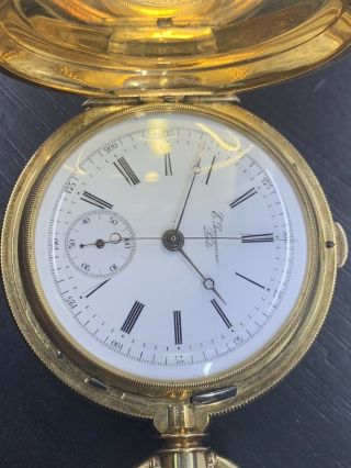 Ed.  Perregaux Locle Split Second Chronograph 18k Gold Pocket Watch 161 Grams