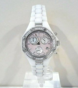 Le Chateau 5823 White Ceramic Mother Of Pearl Chronograph Women 