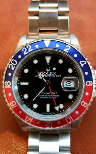 Rolex Pepsi Gmt - Master Ii,  16710,  No Holes,  Box,  Papers,  Red,  Blue,  Black Dial