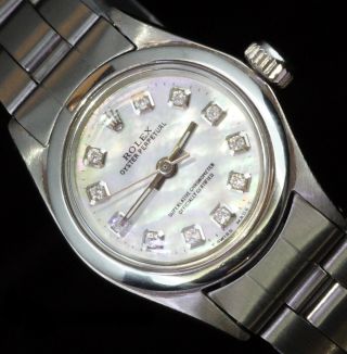 Rolex Ladies Oyster Perpetual Stainless Steel Diamond Dial Luxury Watch
