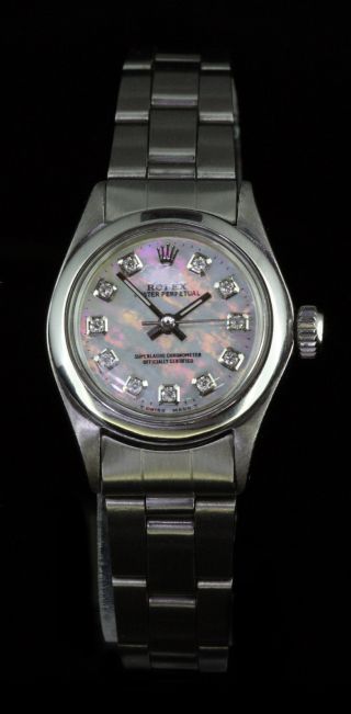 Rolex Ladies Oyster Perpetual Stainless Steel Diamond Dial Luxury Watch 5