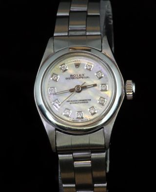 Rolex Ladies Oyster Perpetual Stainless Steel Diamond Dial Luxury Watch 6