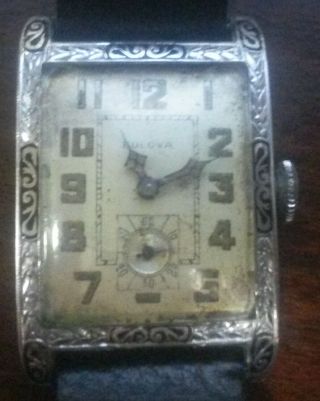 Old Vintage Bulova Art Deco Mens Wristwatch 14k Gold Filled Case