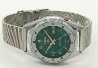 Seiko 5automatic Mens Steel Vintage Japan Made Green Dial Watch Run Order L