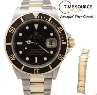 Rolex Submariner Automatic Black 18k Gold & Ss Two Tone 16613 “p” 2001 Watch