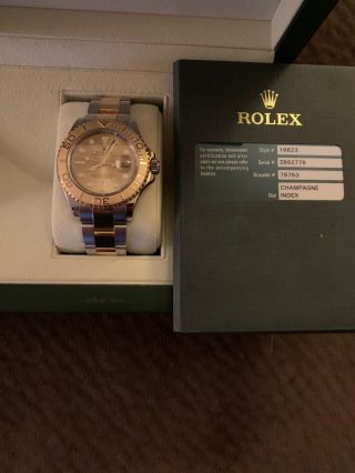 Rolex 40 Mm Mens Yacht Master 18k Gold And Steel Watch Ref 16623 Box And Card