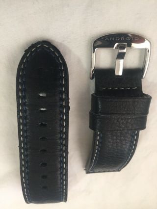 Android Aragon 24mm Black Leather Blue Stitch Watch Band Strap