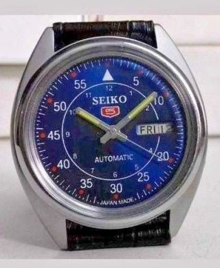Seiko 5 Automatic Mens Steel Vintage Japan Made Blue Dial Watch Run Order H