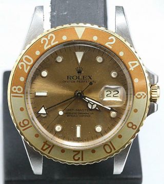 1980 " S Rolex Gmt - Master Ref 16753 18k Yellow Gold & Stainless Steel " Root Bear "
