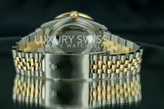 Rolex Watch Mens Datejust 16013 36mm MOP Diamond Emerald Dial Gold Pyramid Bezel 2