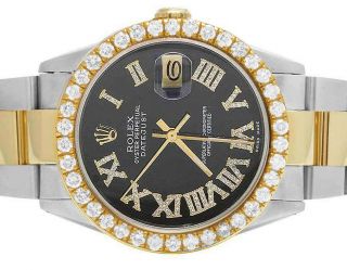 Rolex Datejust Two Tone 18k/ Steel 36mm Oyster Black Dial Diamond Watch 4.  0 Ct