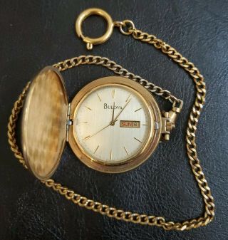 Mens Bulova Vintage Gold Pocket Watch English Spanish