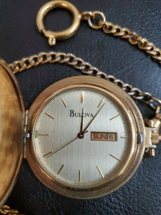 Mens Bulova Vintage Gold Pocket Watch English Spanish 2
