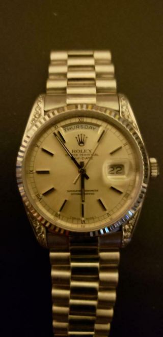 Men Rolex Solid 18k White Gold Day Date President Watch W/silver Dial 18239
