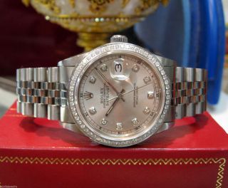 Mens Rolex Oyster Perpetual Datejust Diamond Dial & Diamond Bezel Stainless