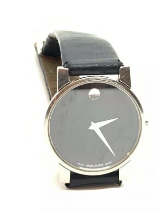Movado Museum Dial Leather Band 84 G4 875 Ladies Wrist Watch Needs Battery
