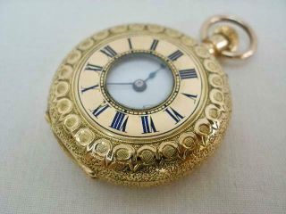 Quality Antique Swiss Solid 18k Gold Half Hunter Ladies Pocket Watch.