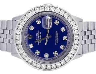 Mens Rolex Datejust 36mm Stainless Steel Jubilee Blue Dial Diamond Watch 5.  25 Ct