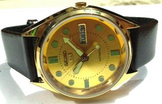 Seiko 5 Automatic Mens Goldplated Vintage Japan Made Goldan Dial Watch Run S