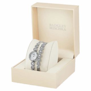 Badgley Mischka Silver - Tone Swarovski Crystal Ladies Watch With Tags Gift