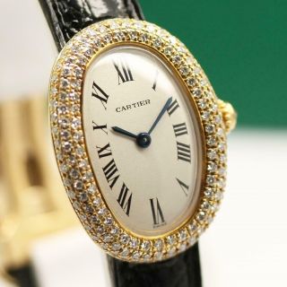 Cartier Baignoire Ref 866046 18k Solid Gold Diamond Bezel Quartz Ladies Watch