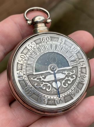 A Very Unusual Antique Solid Silver Pair Case Verge / Fusee Pocket Watch
