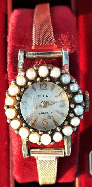 Vintage Pedre Ladies Mechanical Watch 17 Jewels 10k G.  F.  Band Running Rare