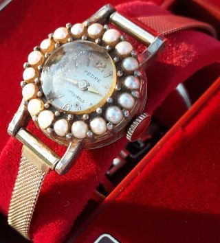 Vintage PEDRE Ladies Mechanical Watch 17 Jewels 10k G.  F.  Band Running RARE 2