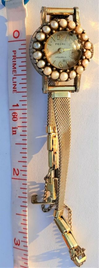 Vintage PEDRE Ladies Mechanical Watch 17 Jewels 10k G.  F.  Band Running RARE 4