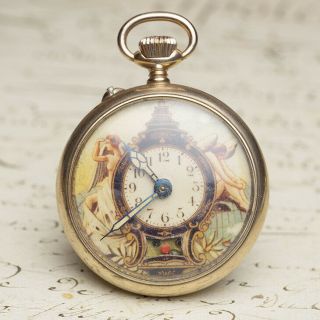 Roskopf Mock Pendulum,  Painted Dial Antique Pocket Watch