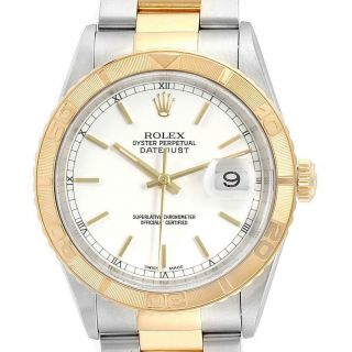 Rolex Datejust Turnograph Steel Yellow Gold White Dial Mens Watch 16263