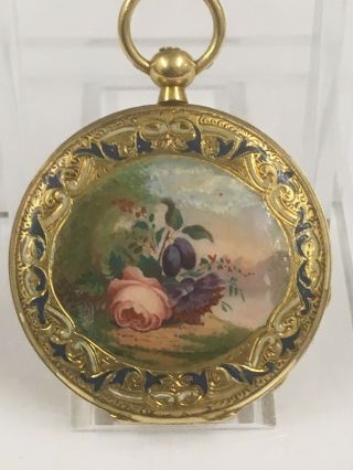 Antique Ladies 18k Solid Gold & Enamel Pocket Watch By Henry Moser & Cie,  GWO 3