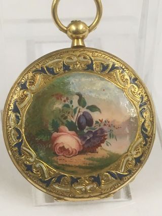 Antique Ladies 18k Solid Gold & Enamel Pocket Watch By Henry Moser & Cie,  GWO 5