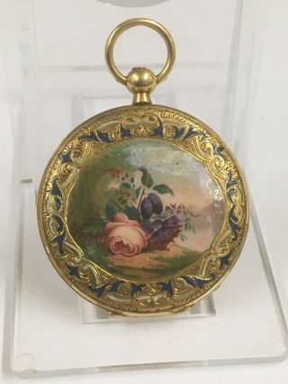 Antique Ladies 18k Solid Gold & Enamel Pocket Watch By Henry Moser & Cie,  GWO 7