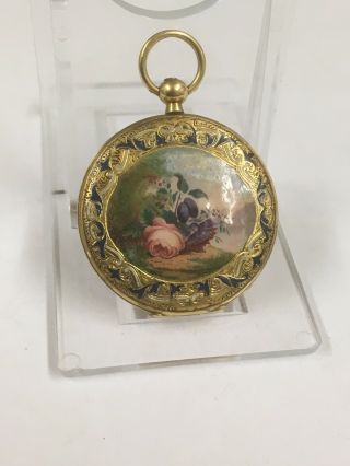Antique Ladies 18k Solid Gold & Enamel Pocket Watch By Henry Moser & Cie,  GWO 9